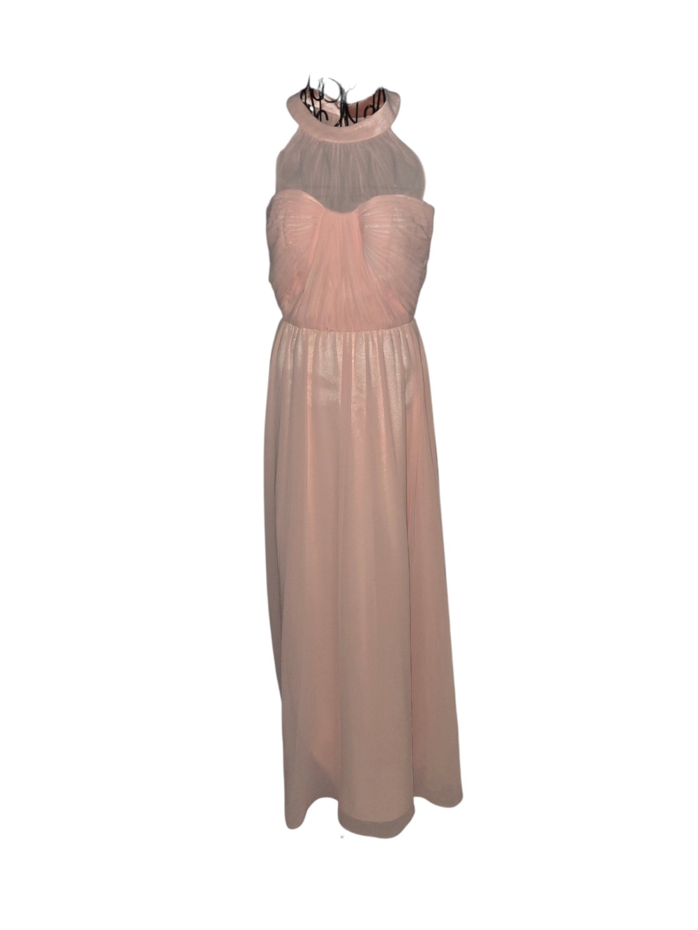 Sheer Illusion Halter Maxi Dress in Blush Pink